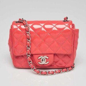 Chanel Pink Quilted Patent Leather Classic Square Mini Flap Bag